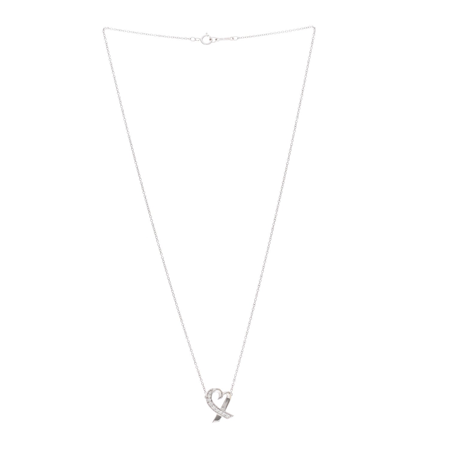 Tiffany 18K White Gold Diamond Small Paloma Picasso Loving Heart Necklace 3 of 7