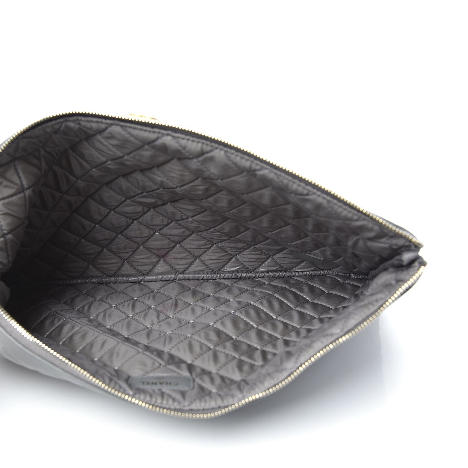 Chanel Lambskin Quilted Large Boy Cosmetic Case Grey 5 of 10