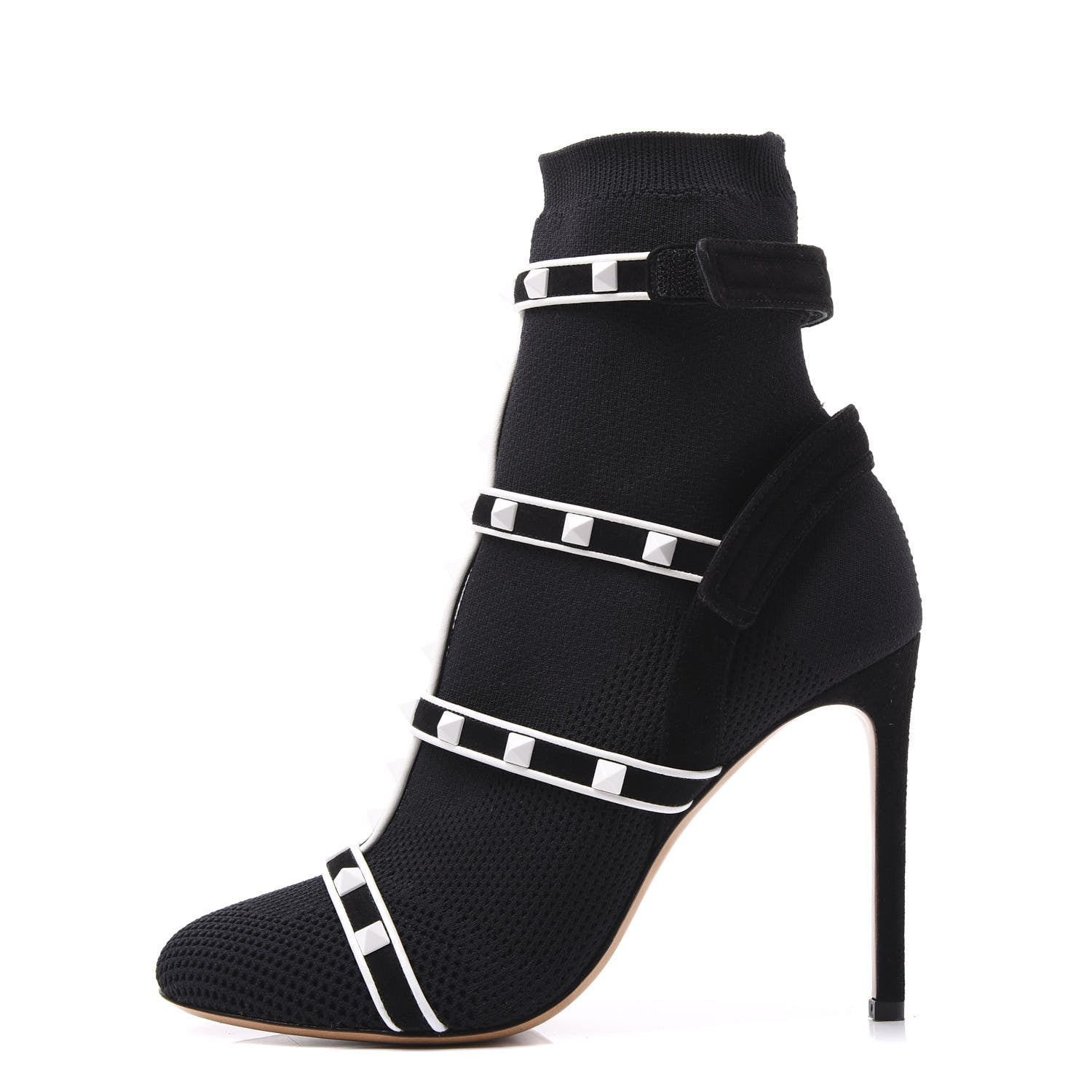 Valentino Garavani Knit Suede Free Rockstud Bodytech 105mm Ankle Boots 38 Black Optic White 1 of 8
