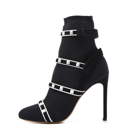 Valentino Garavani Knit Suede Free Rockstud Bodytech 105mm Ankle Boots 38 Black Optic White 1 of 8