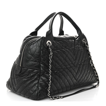Chanel Aged Calfskin Chevron Large Soft Bowling Bag Black 4 of 19