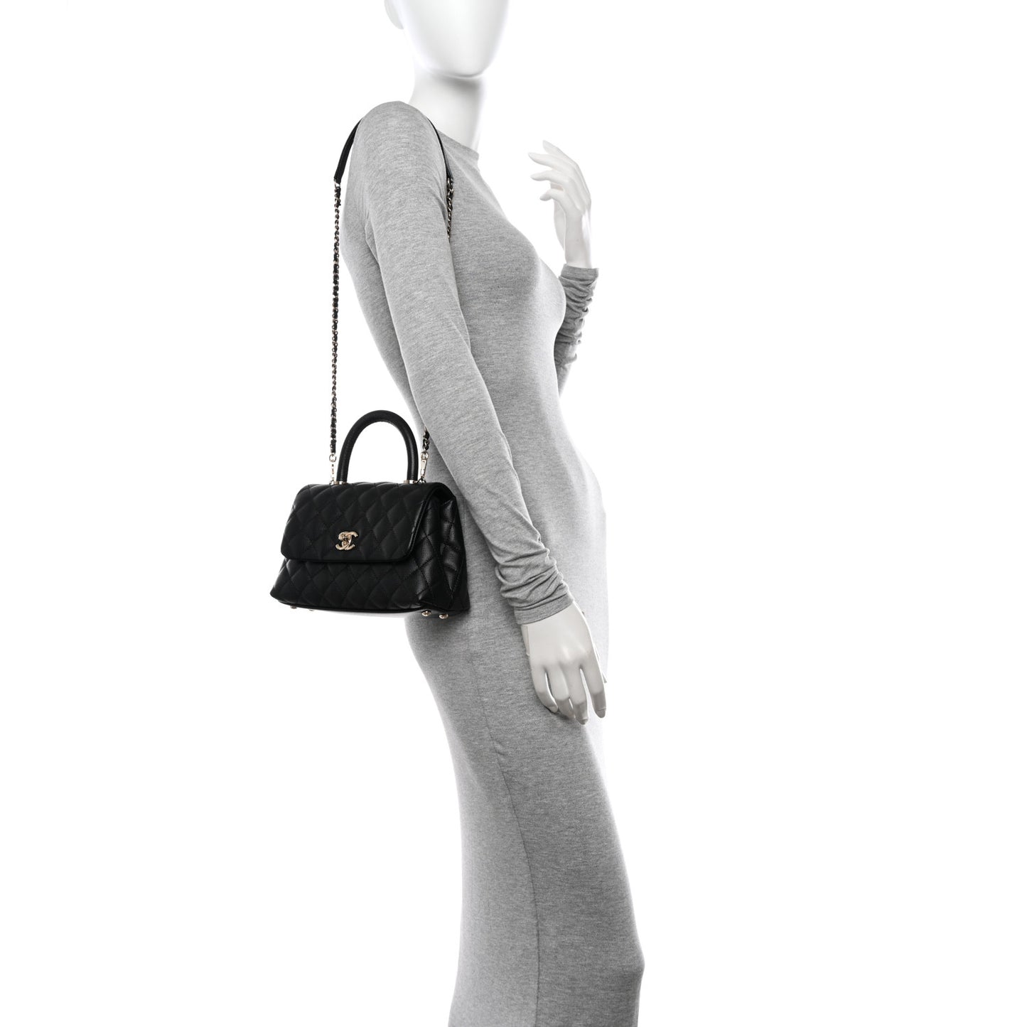 Caviar Quilted Mini Coco Handle Flap Black