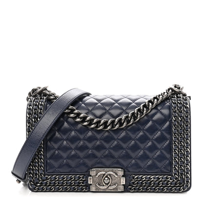 Chanel Glazed Calfskin Quilted Medium Boy Chained Flap Blue 1 of 14