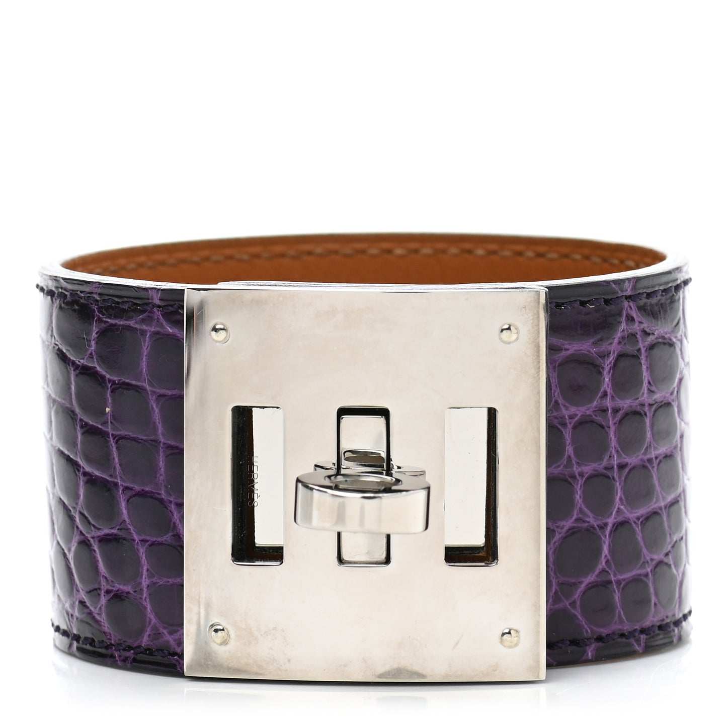 Shiny Alligator Kelly Dog Cuff Amethyst