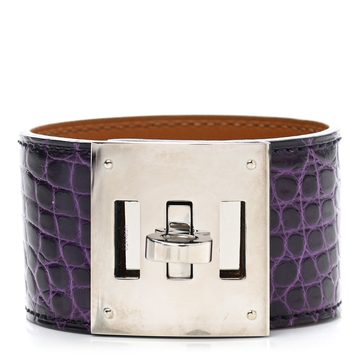 Hermes Shiny Alligator Kelly Dog Cuff Amethyst 1 of 7