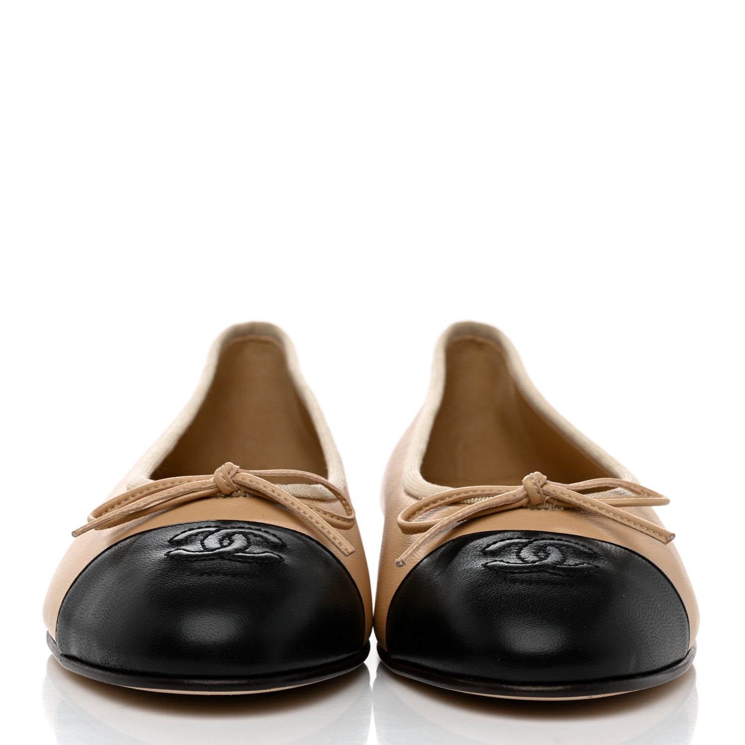 Chanel Lambskin Cap Toe CC Ballerina Flats 39 Beige Black 2 of 9