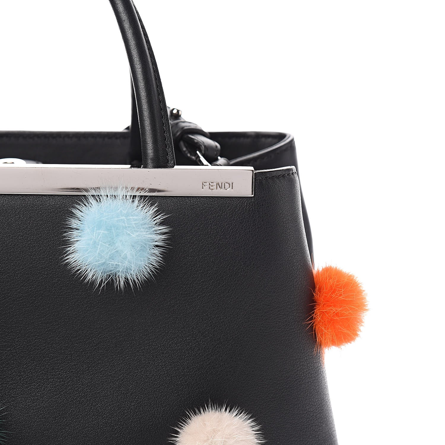 Fendi Vitello Dolce Mink Fur Pom Pom Petite 2Jours Tote Black Multicolor 10 of 10