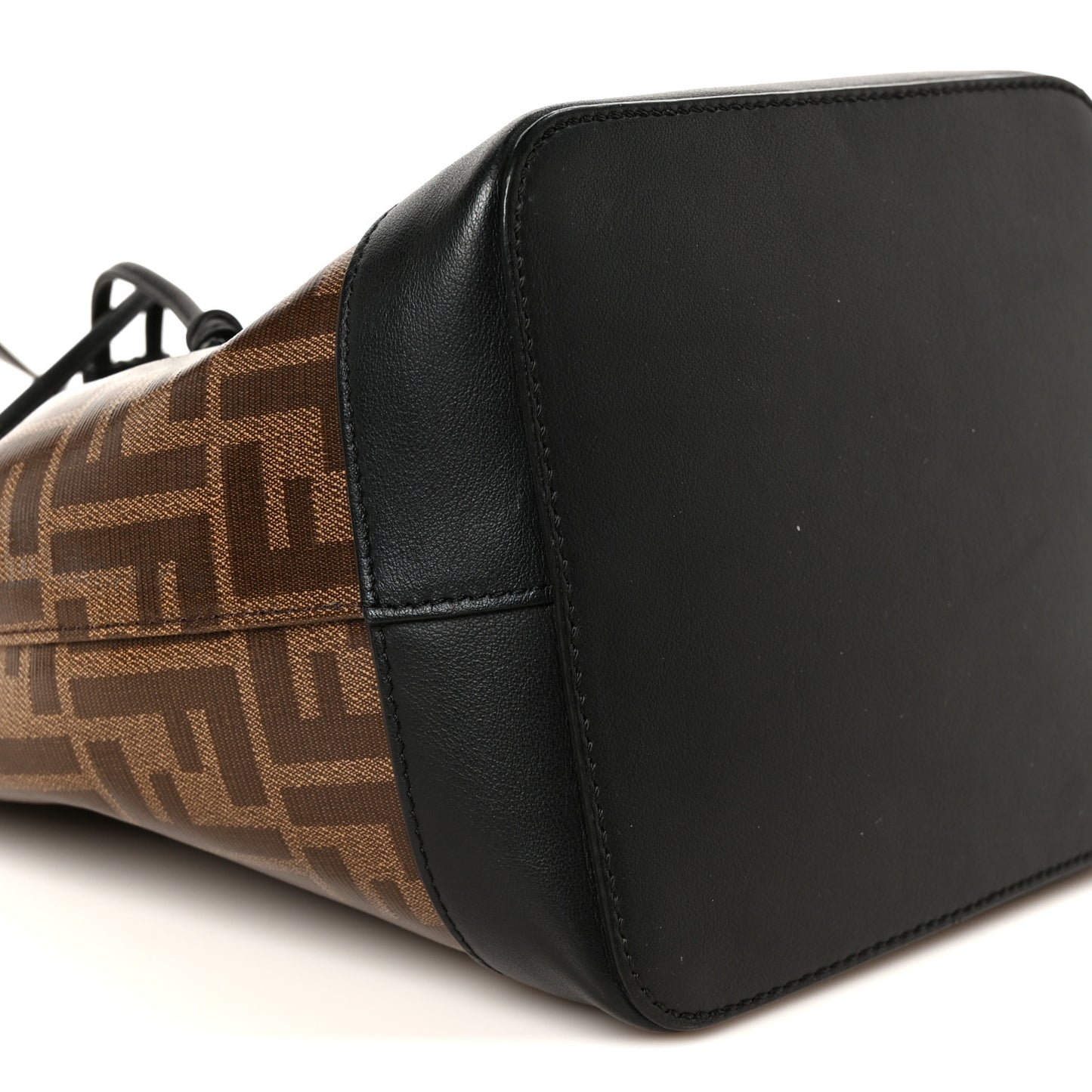 Glazed Fabric Vitello Grace F is Fendi FF 1974 Stamp Patch Grande Mon Tresor Bucket Bag Mogano Panna Black