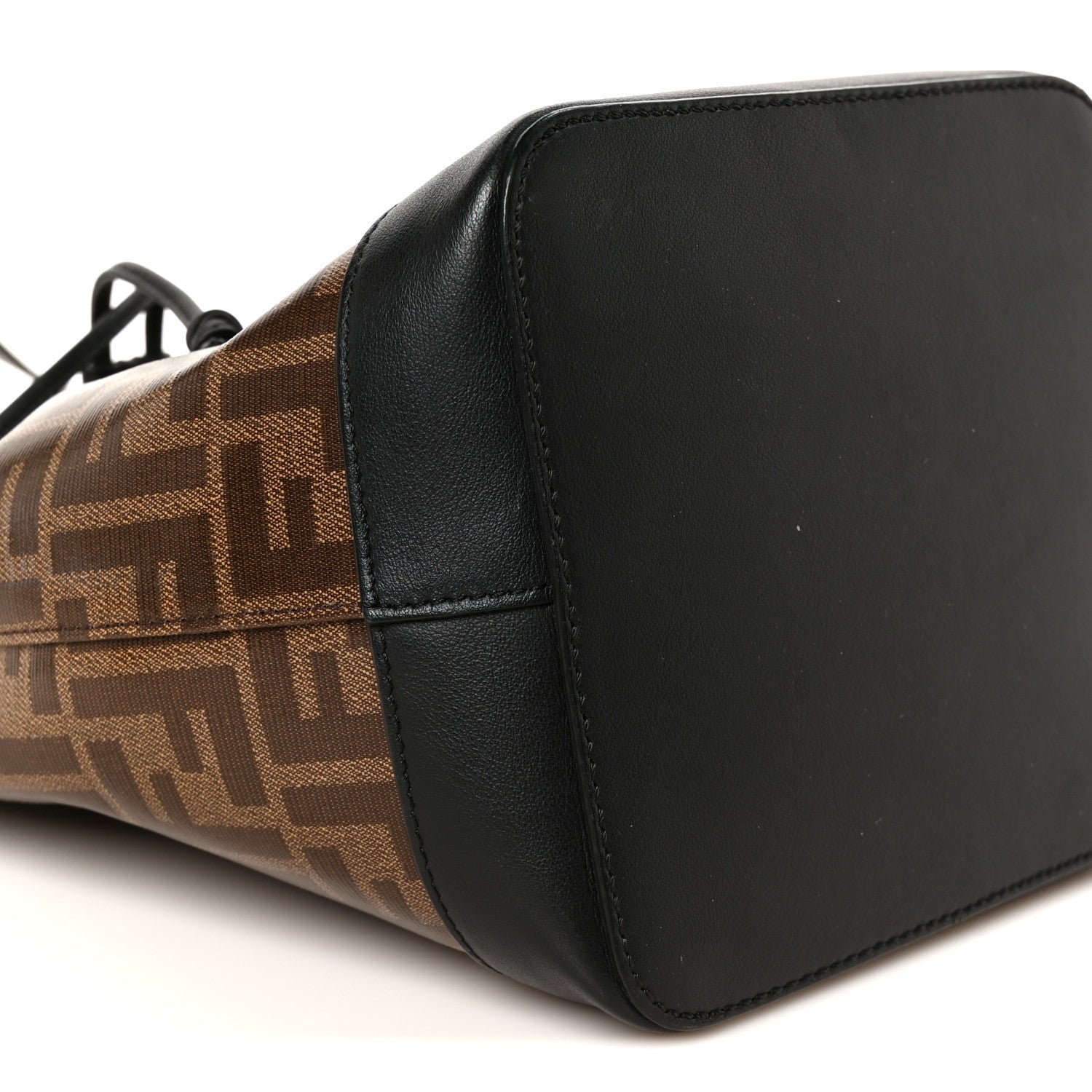 Fendi Glazed Fabric Vitello Grace F is Fendi FF 1974 Stamp Patch Grande Mon Tresor Bucket Bag Mogano Panna Black 11 of 12
