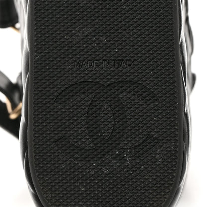 Chanel Shiny Calfskin Quilted Wedge Sandals 38 Black 8 of 9