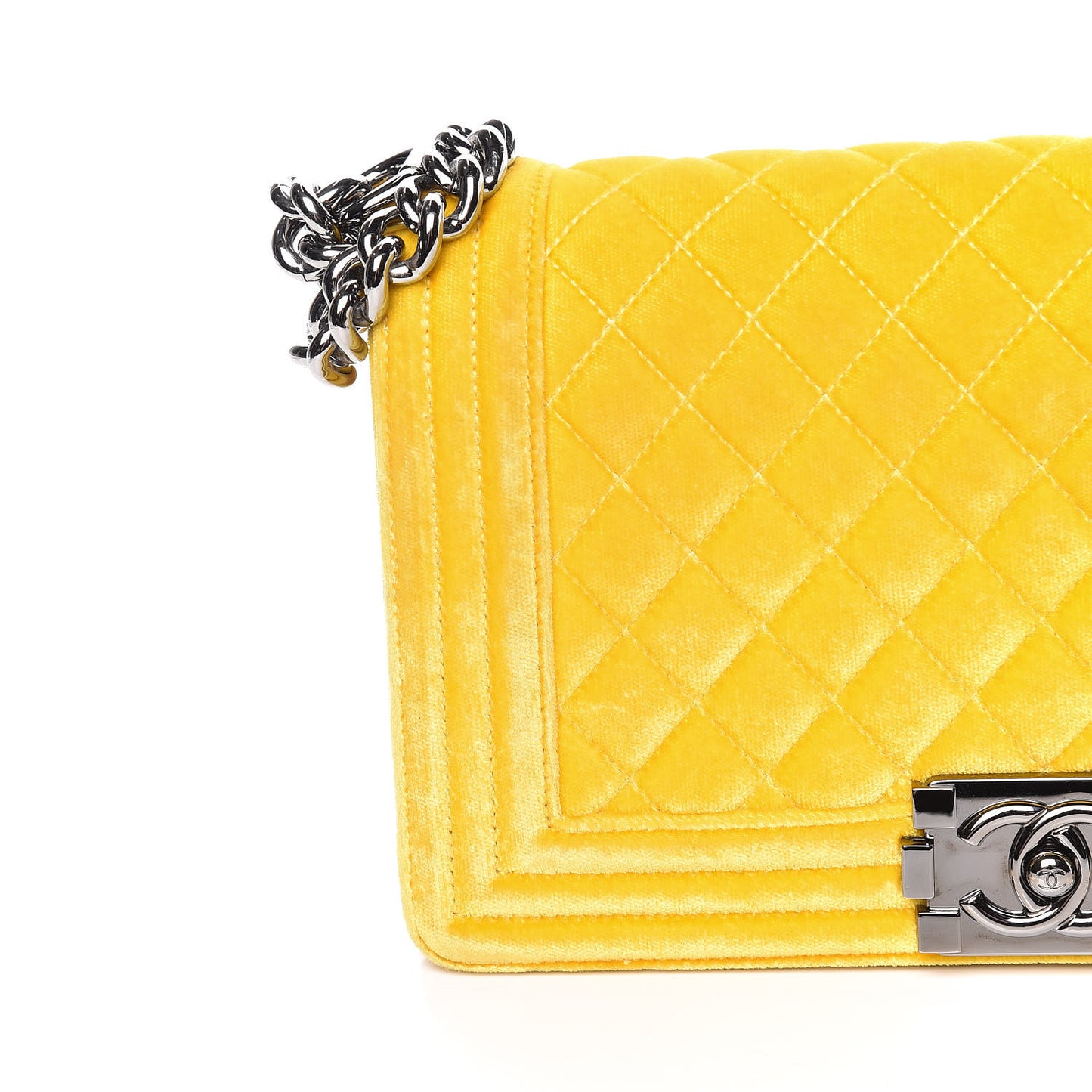 Velvet Quilted Medium Boy Flap Yellow