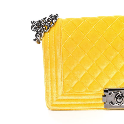 Chanel Velvet Quilted Medium Boy Flap Yellow 17 of 19