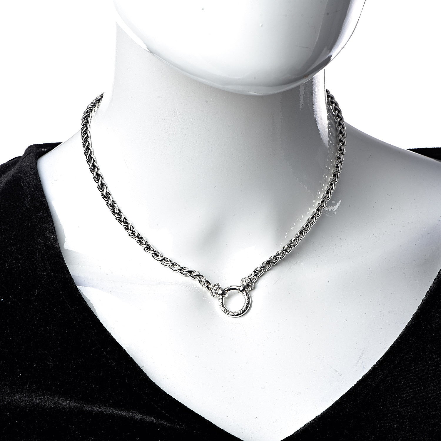 David Yurman Sterling Silver Pave Diamond 8mm Wheat Chain Necklace 2 of 5