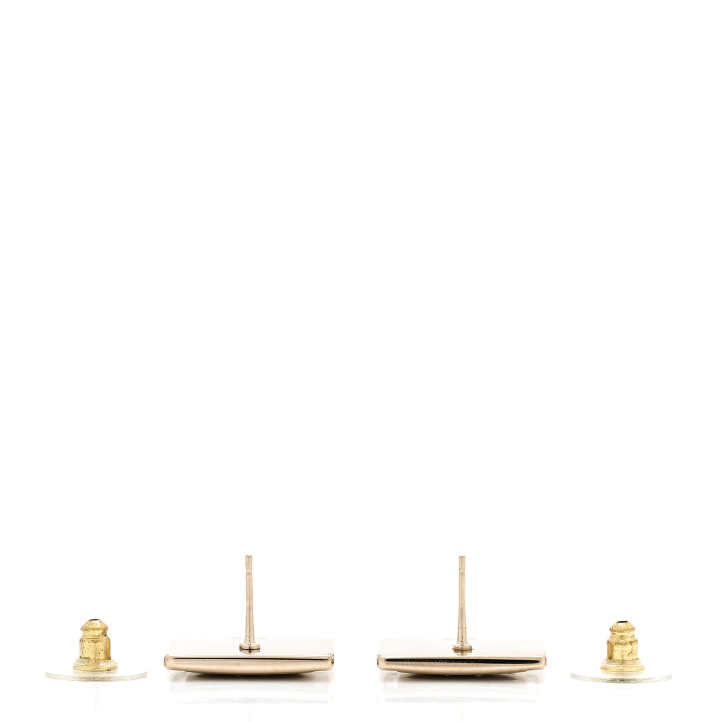 Metal Enamel CC Square Earrings Gold Black White