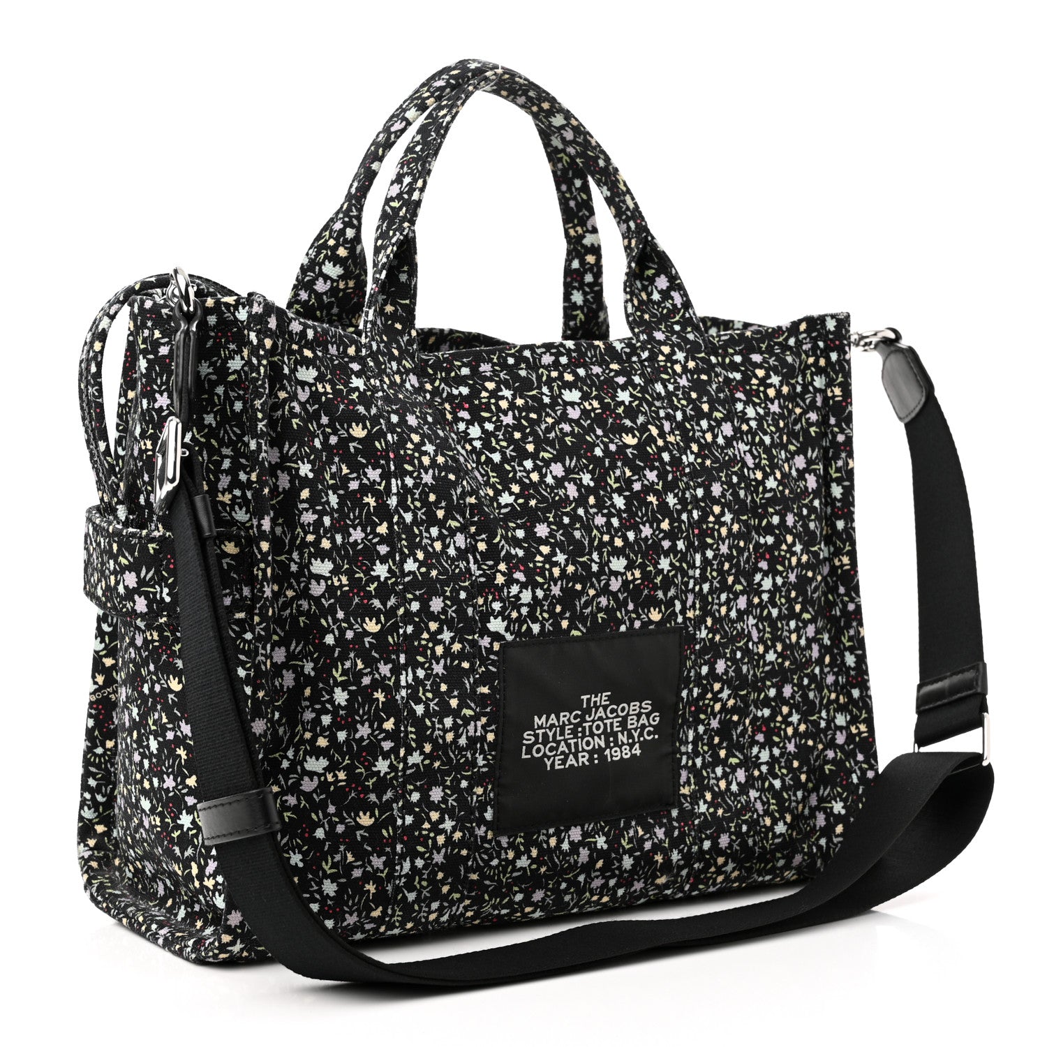 Marc Jacobs Cotton Canvas Floral Print Medium The Traveler Tote Bag Black 3 of 10