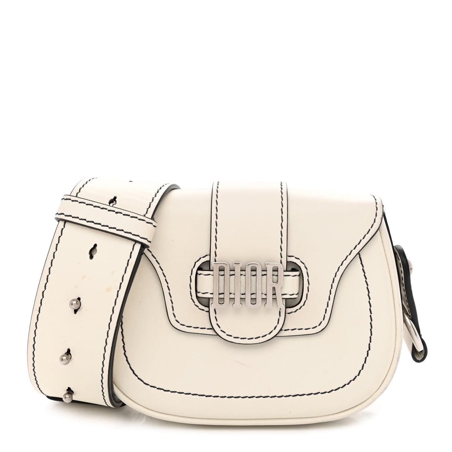 Calfskin Mini D Fence Saddle Bag White
