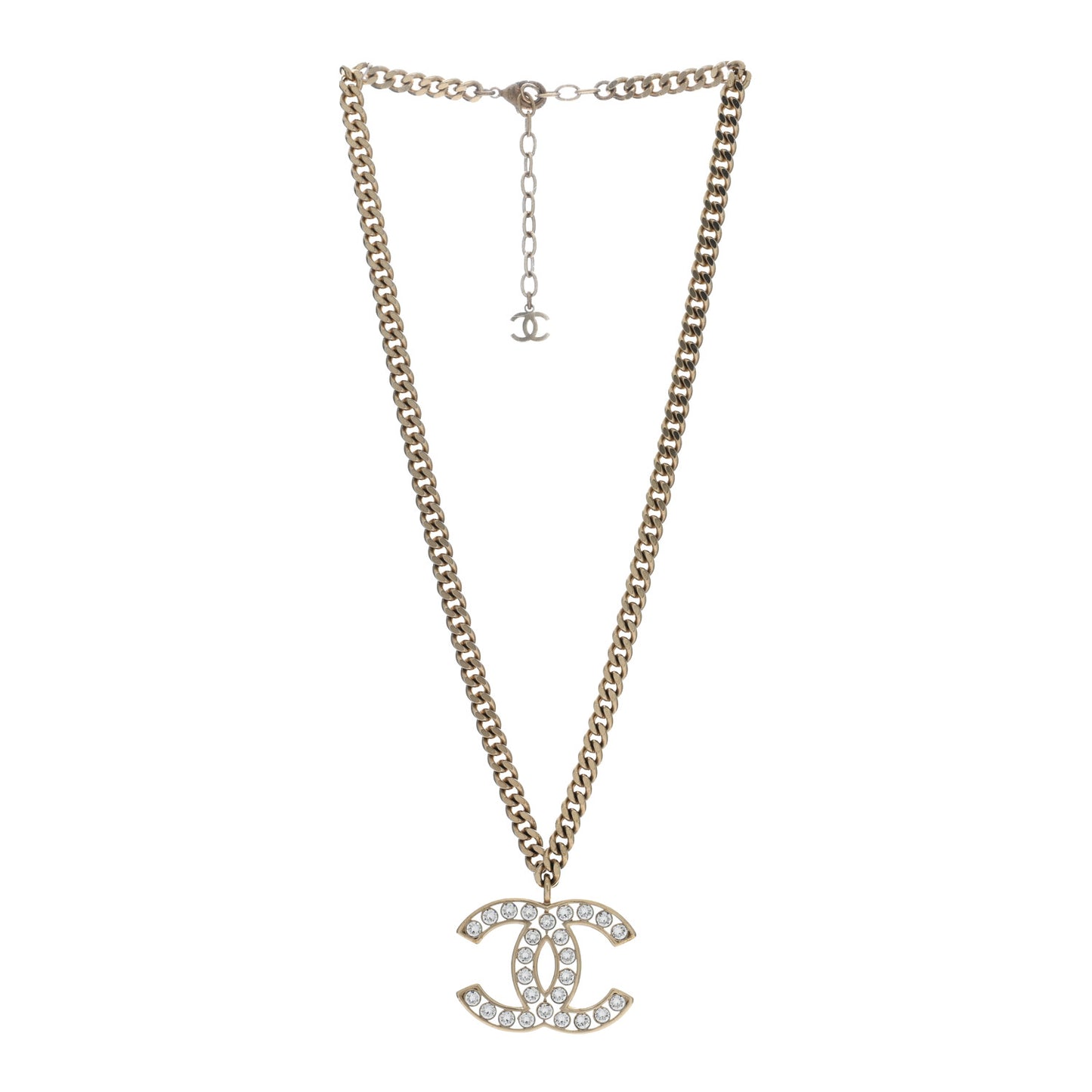 Metal Crystal CC Pendant Necklace Gold