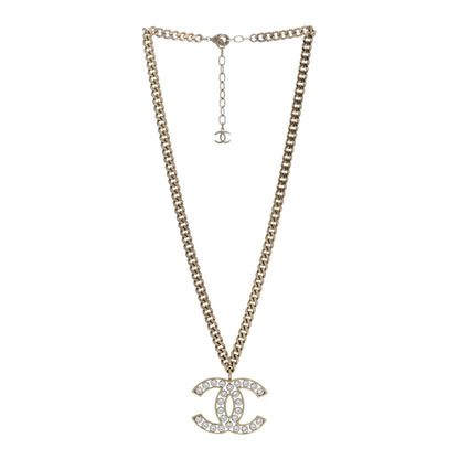 Chanel Metal Crystal CC Pendant Necklace Gold 2 of 5