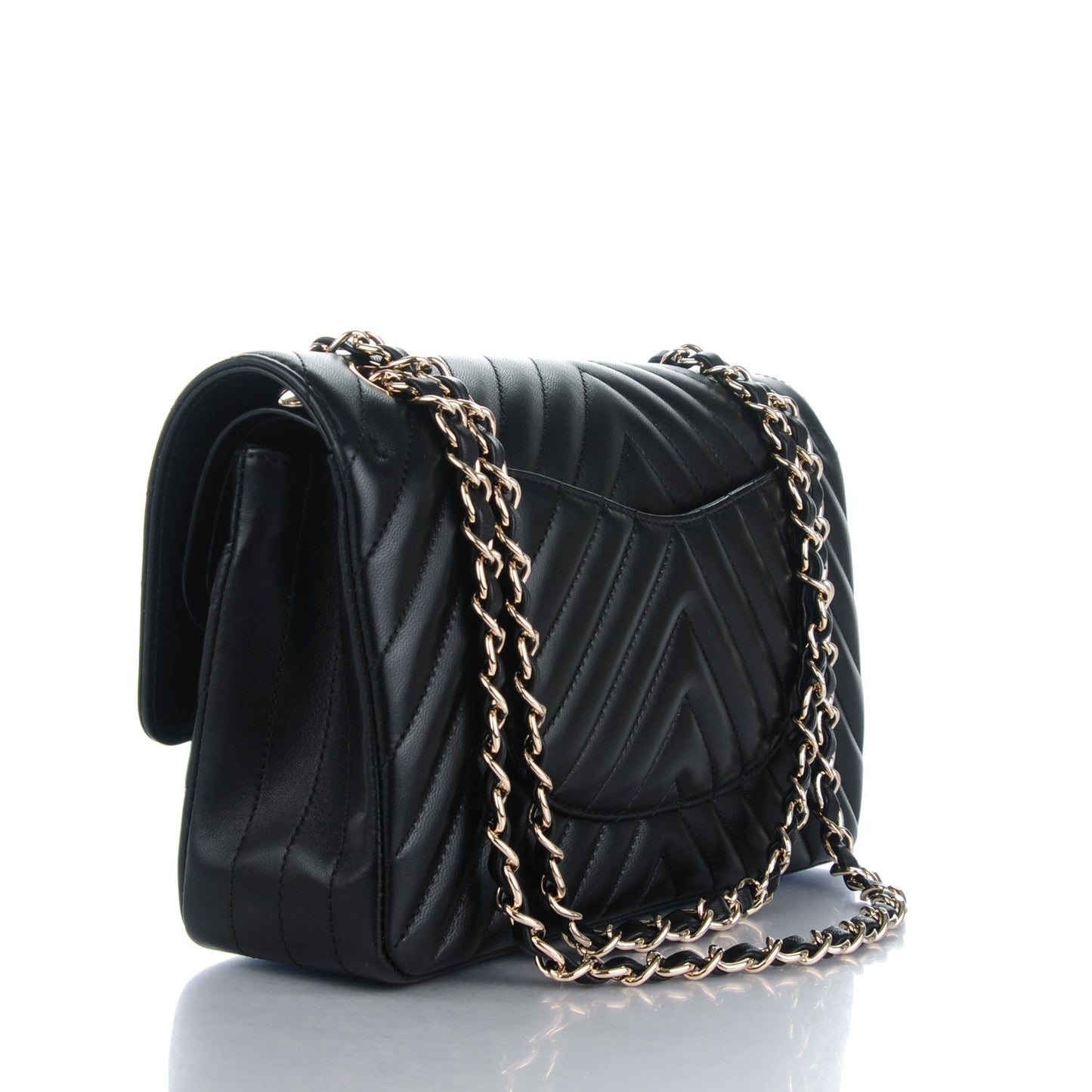 Lambskin Chevron Quilted Medium Double Flap Black