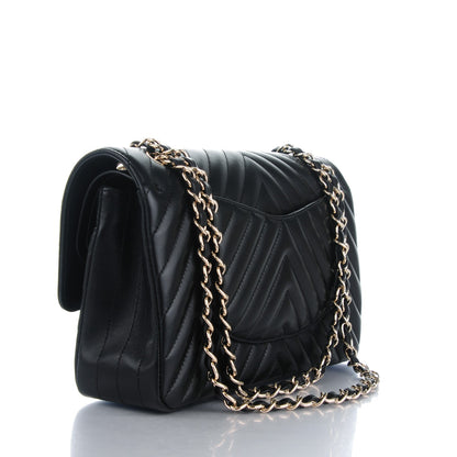 Chanel Lambskin Chevron Quilted Medium Double Flap Black 3 of 8