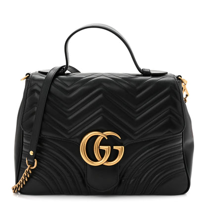 Gucci Calfskin Matelasse Medium GG Marmont Top Handle Shoulder Bag Black 1 of 10