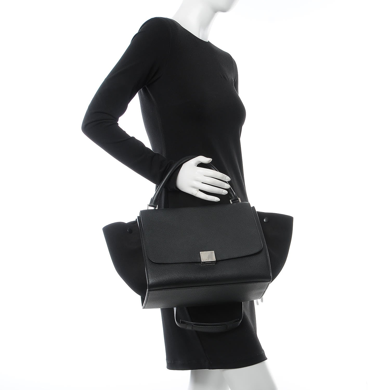 Celine Drummed Calfskin Suede Medium Trapeze Black 2 of 7