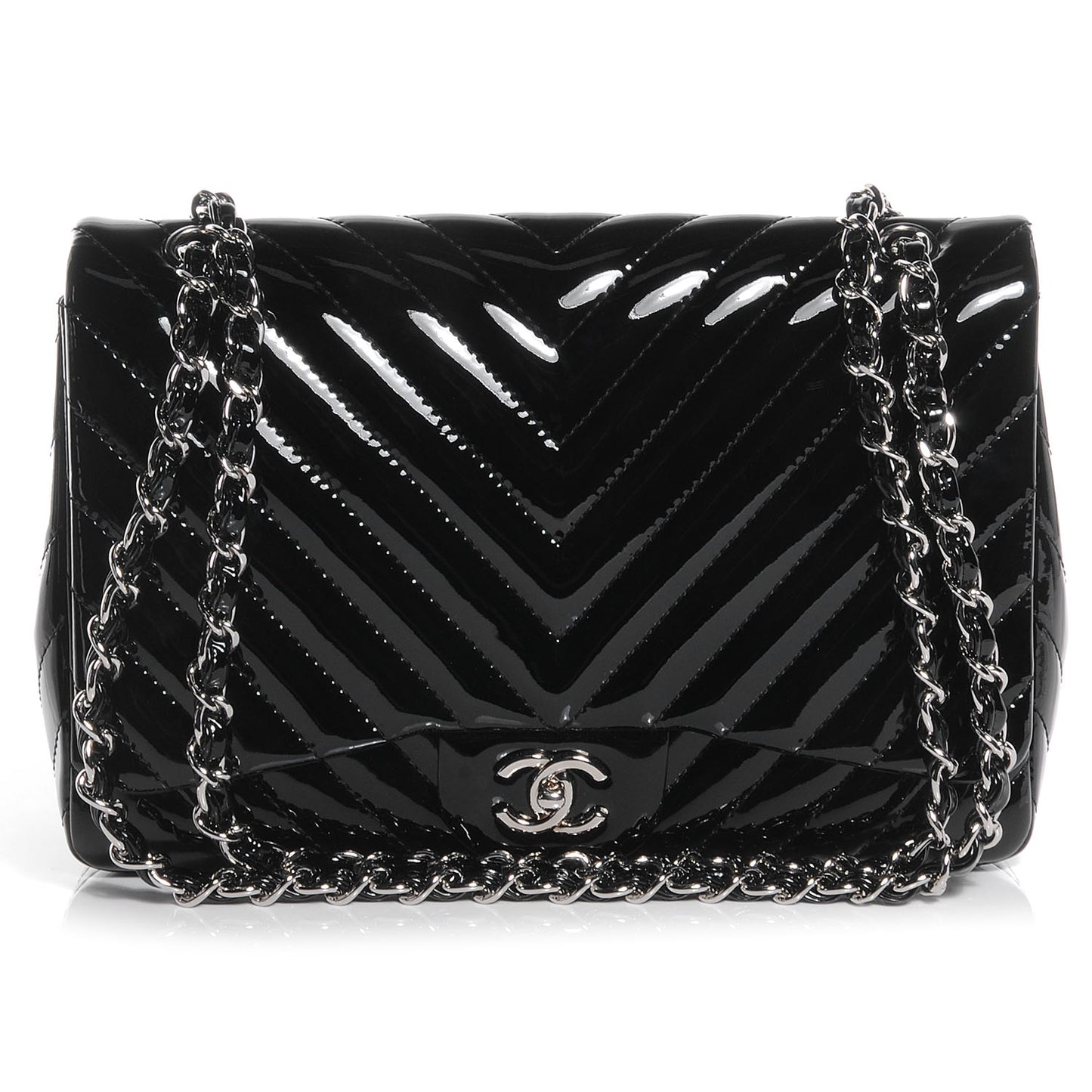 Patent Chevron Jumbo Single Flap Black