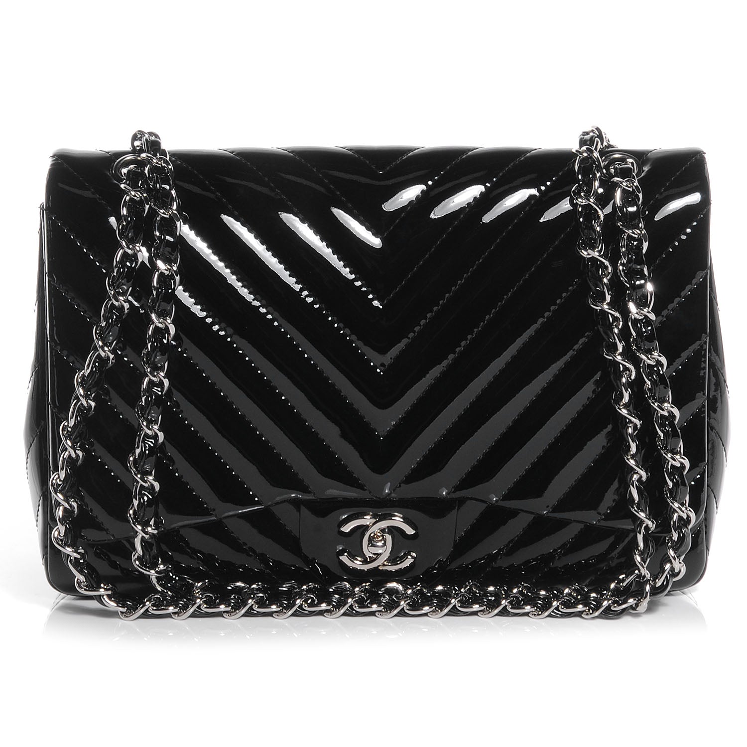 Chanel Patent Chevron Jumbo Single Flap Black 1 of 8