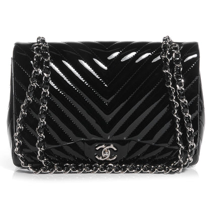 Chanel Patent Chevron Jumbo Single Flap Black 1 of 8