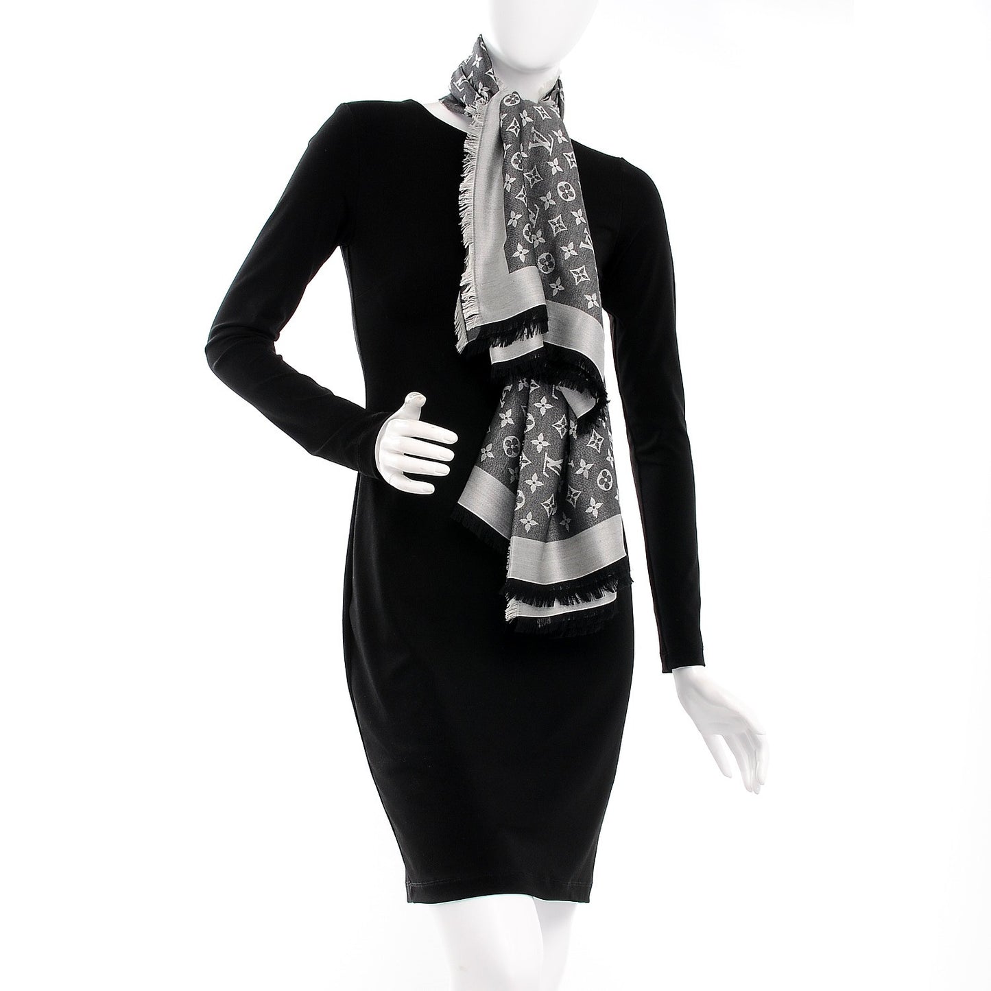 Wool Silk Monogram Denim Shawl Black
