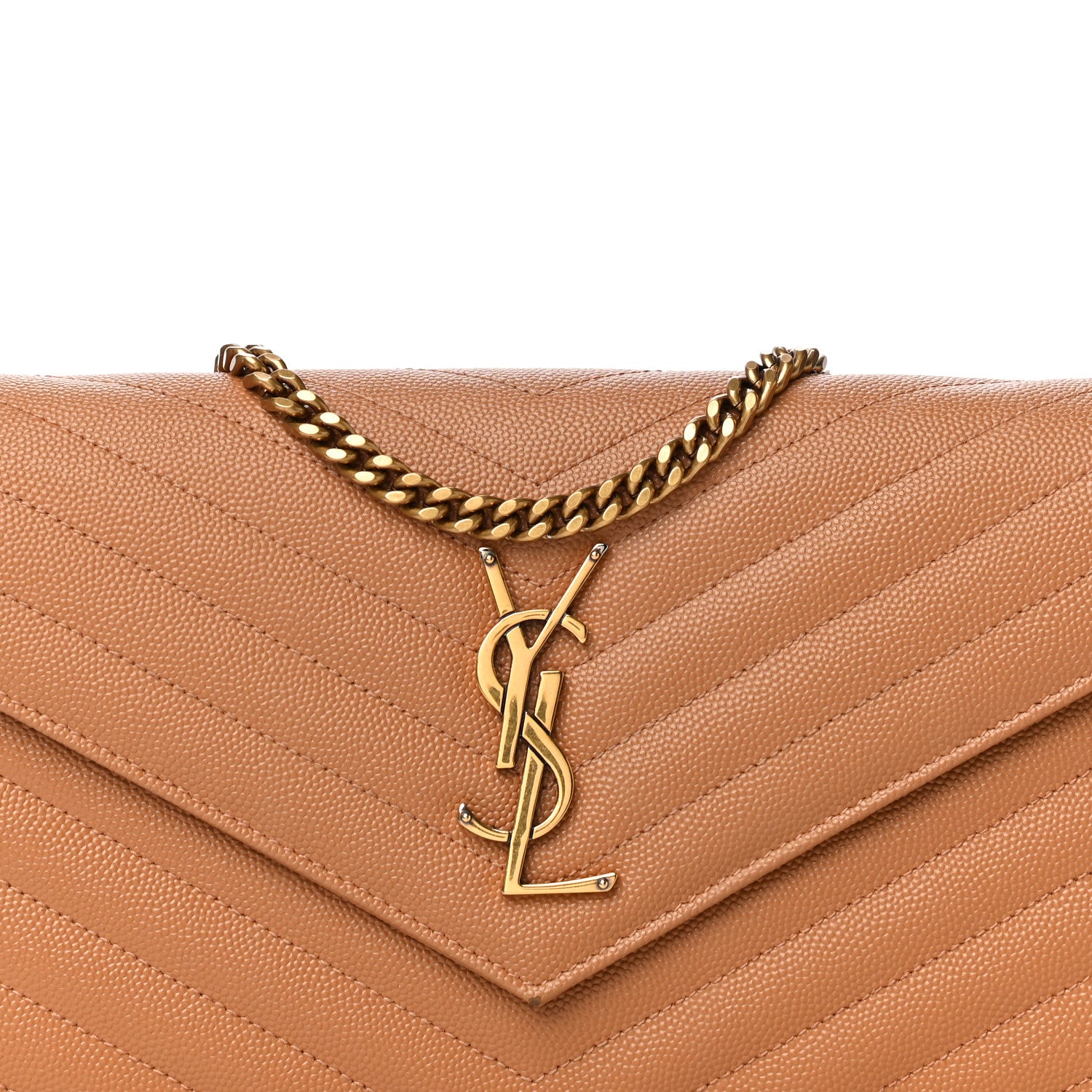 Saint Laurent Grain De Poudre Matelasse Chevron Monogram Chain Wallet Dune 8 of 14