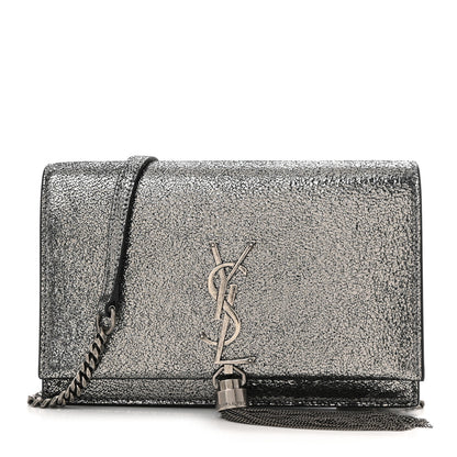 Saint Laurent Metallic Calfskin Classic Monogram Kate Tassel Chain Wallet Gun Metal 1 of 10