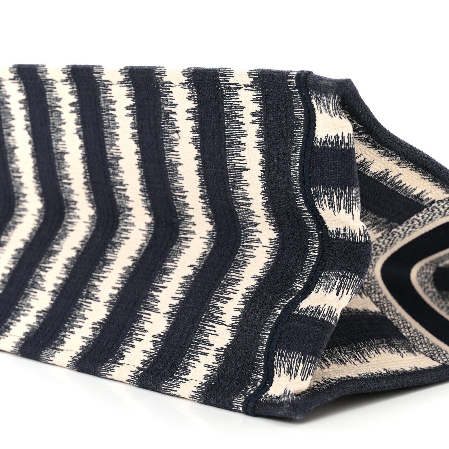 Canvas Embroidered Large Striped Book Tote Navy