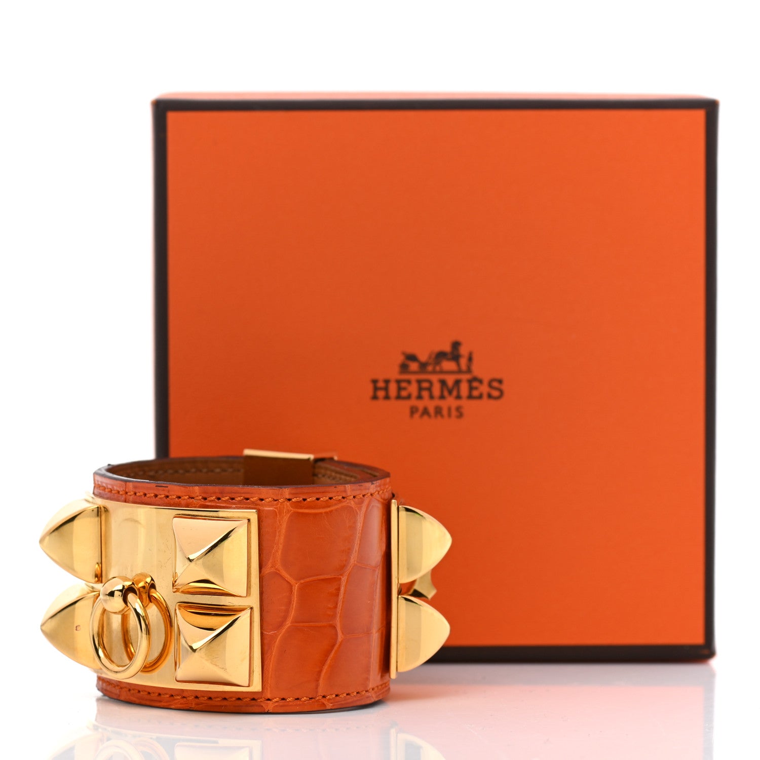 Hermes Matte Alligator Collier De Chien CDC Bracelet S Orange 7 of 7