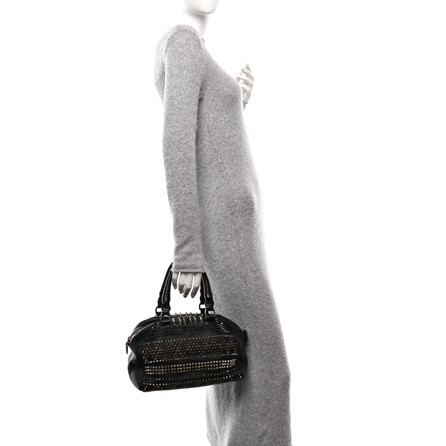 Christian Louboutin Calfskin Mix Chevron Spikes Small Panettone Bowling Bag Black 3 of 9
