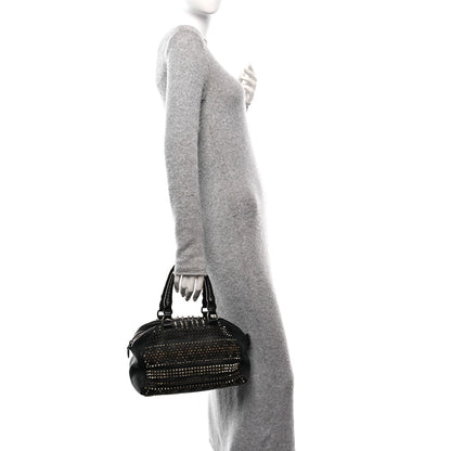 Christian Louboutin Calfskin Mix Chevron Spikes Small Panettone Bowling Bag Black 3 of 9