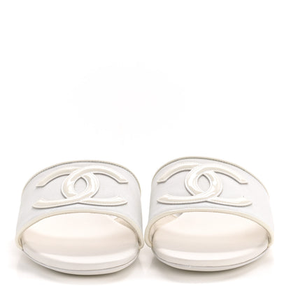 Chanel Patent Calfskin CC Mules Sandals 39 White 3 of 10