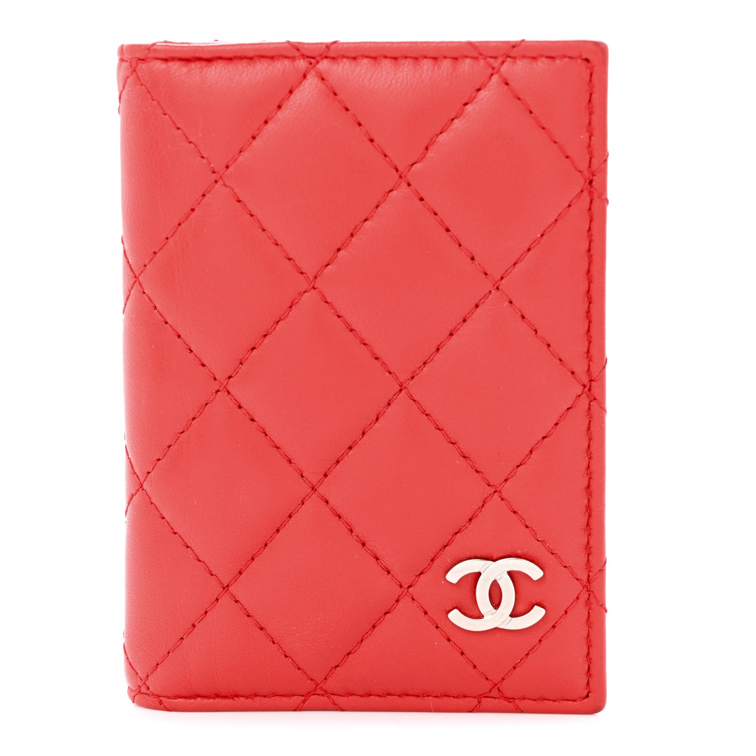 Chanel Lambskin Quilted Card Holder Wallet Red 1 of 14
