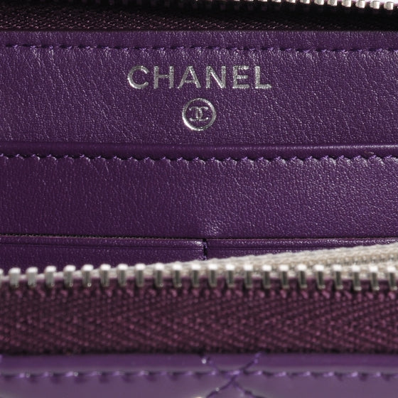 Patent Quilted Brilliant Zip Around Wallet Purple