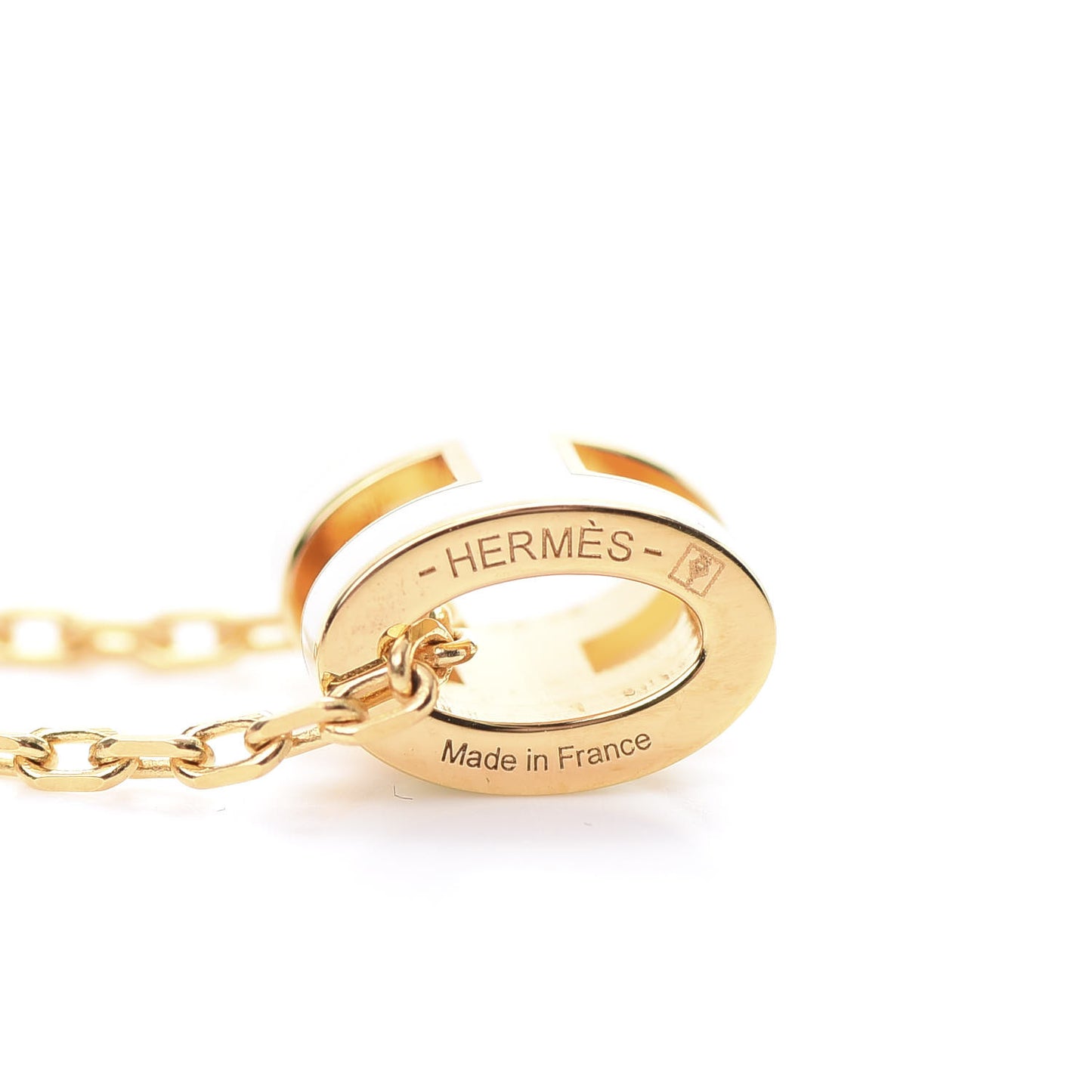 Lacquered Gold Mini Pop H Pendant Necklace White