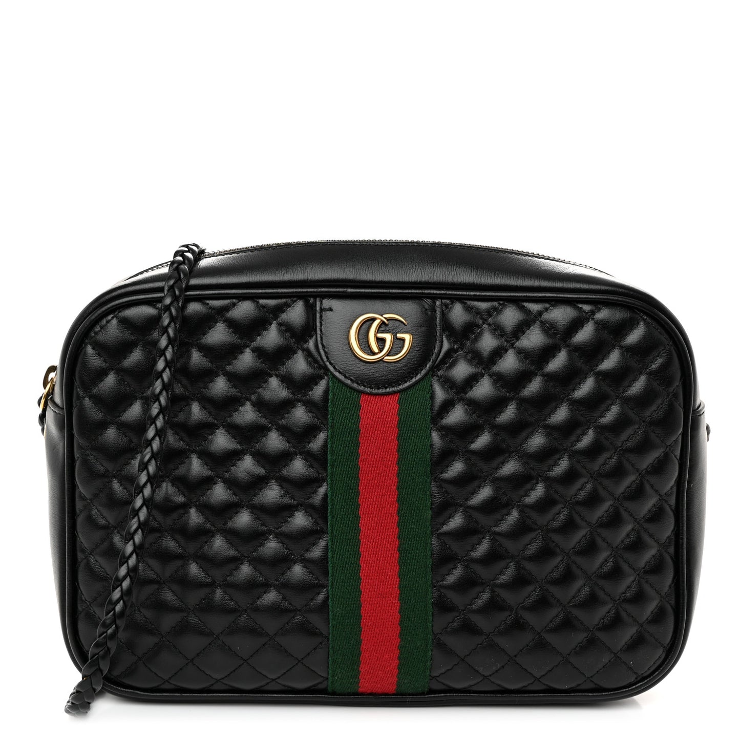 Calfskin Web Trapuntata Small GG Shoulder Bag Black