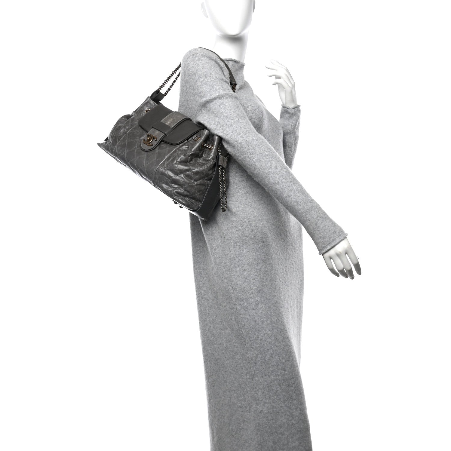 Chanel Glazed Calfskin Stingray Bindi CC Accordion Tote Grey 2 of 10
