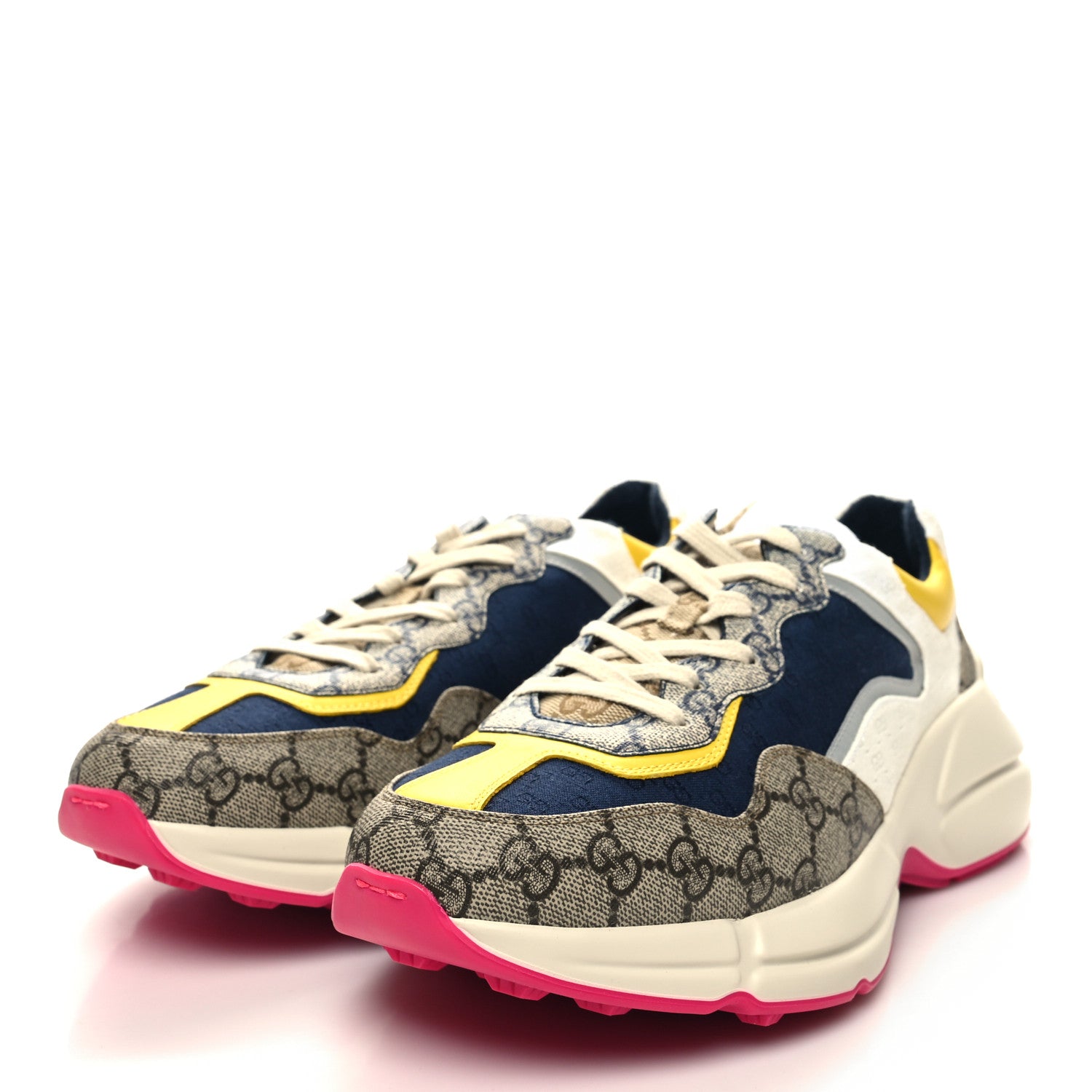Gucci GG Supreme Monogram Mix Monogram Mens Rhyton Sneakers 9 London Blue Beige Sun Yellow 3 of 8