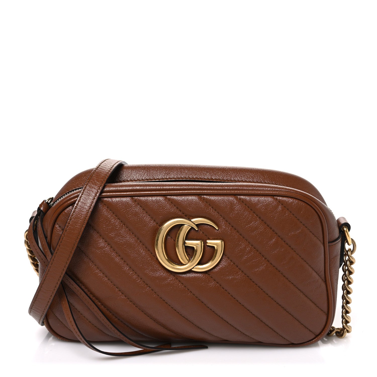 Gucci Glazed Calfskin Matelasse Diagonal Small GG Marmont Chain Shoulder Bag Cuir 1 of 10