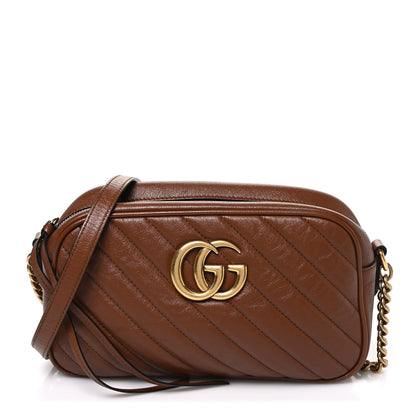 Gucci Glazed Calfskin Matelasse Diagonal Small GG Marmont Chain Shoulder Bag Cuir 1 of 10