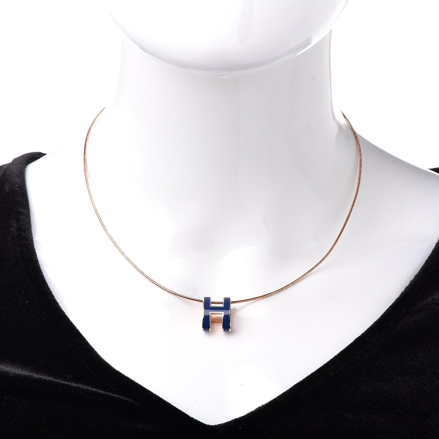 Rose Gold Lacquered Pop H Pendant Necklace Navy Bleu