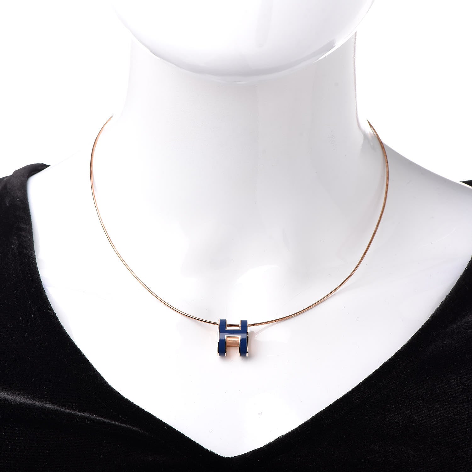 Hermes Rose Gold Lacquered Pop H Pendant Necklace Navy Bleu 2 of 5