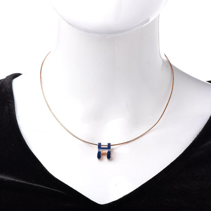 Hermes Rose Gold Lacquered Pop H Pendant Necklace Navy Bleu 2 of 5