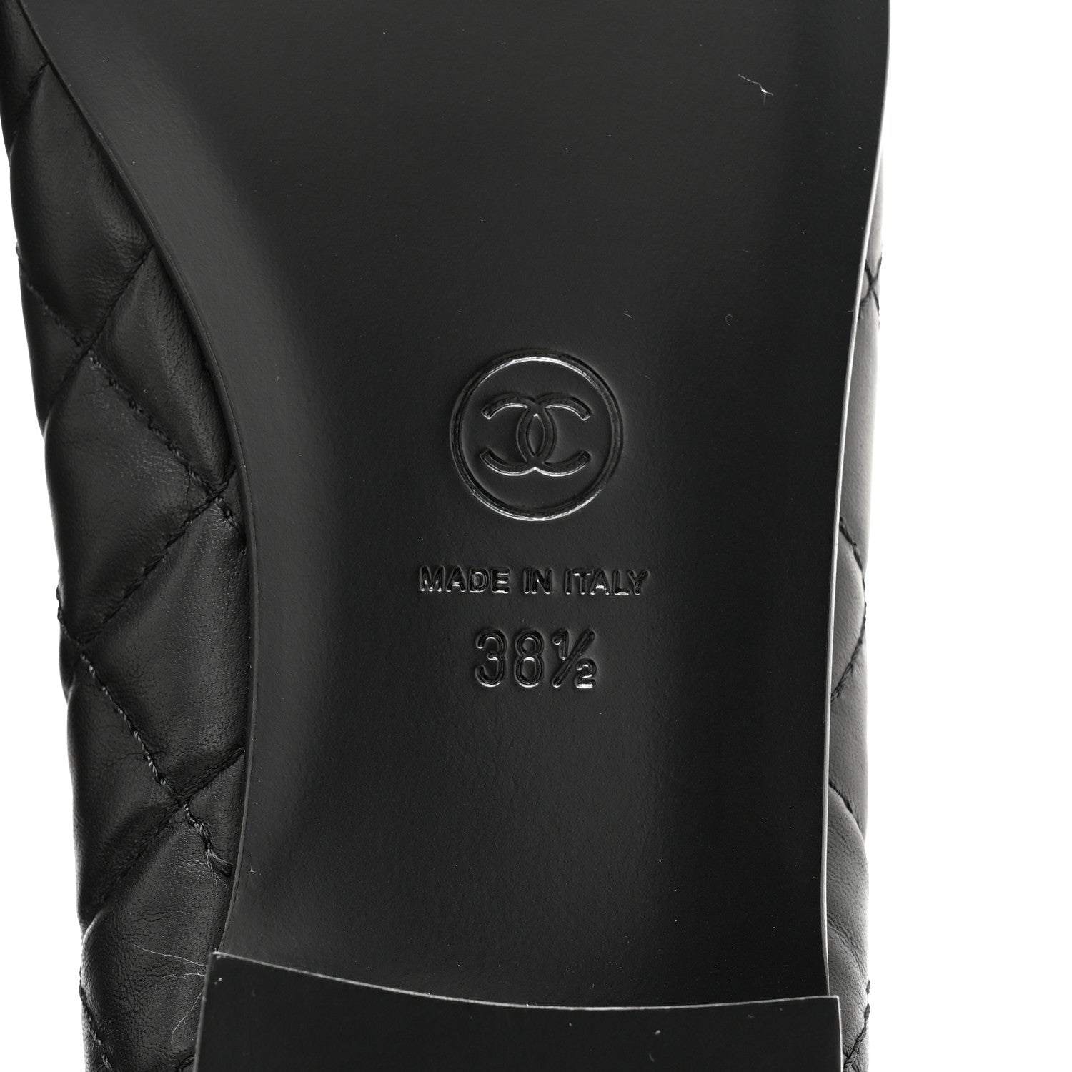 Chanel Aged Calfskin Quilted CC Cap Toe Ballerina Flats 38.5 Black 7 of 9