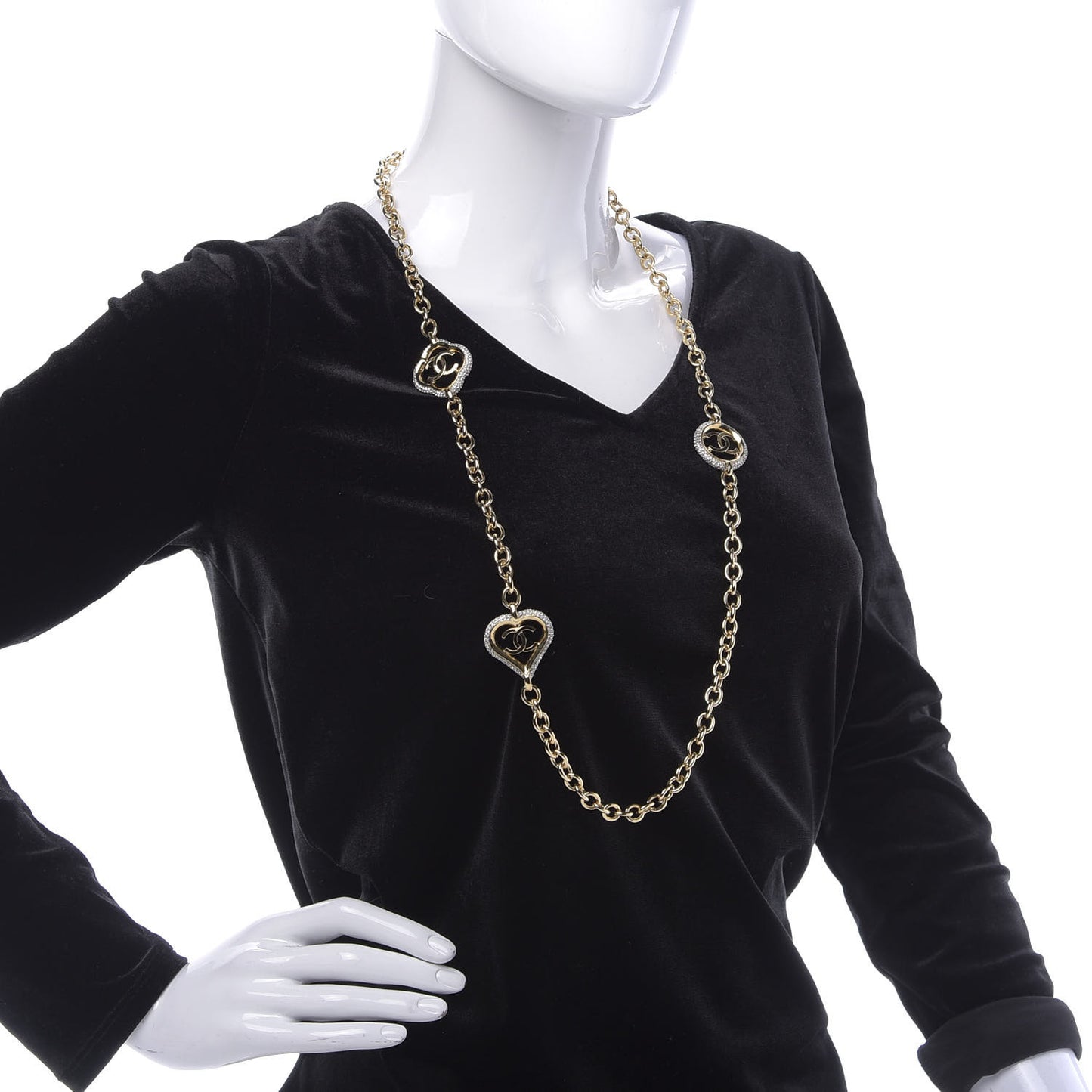 Crystal CC Chain Heart Necklace Gold